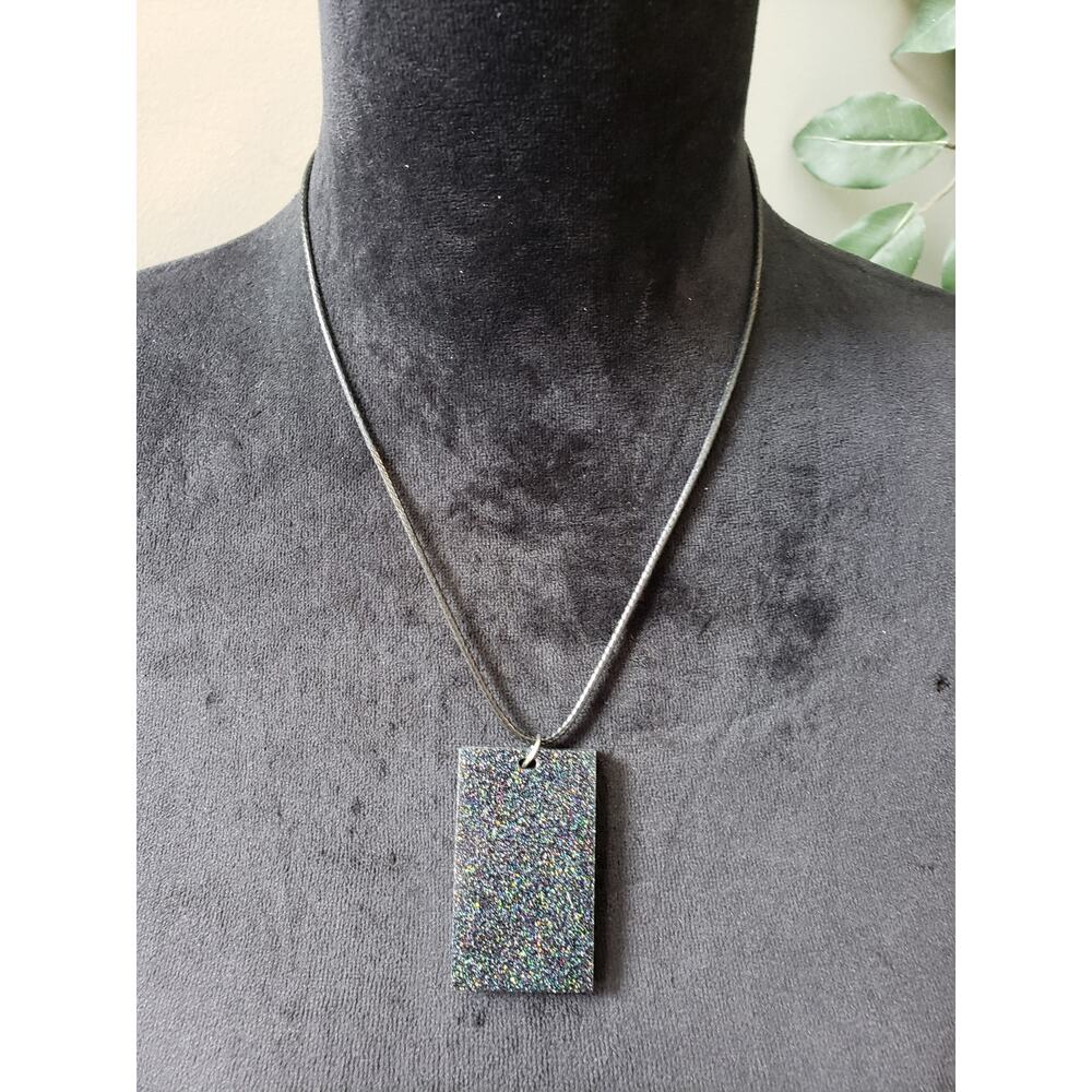 Women's Glitter Pendant Necklace Silver Tone Chain Lobster Clasp Adjustable